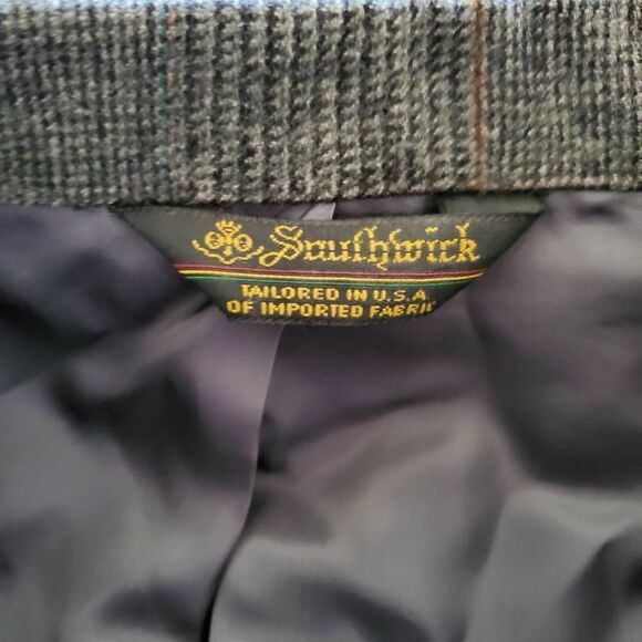Vintage Southwick Roderick St. John's wool blazer jacket gray plaid size 43 T - Picture 7 of 9